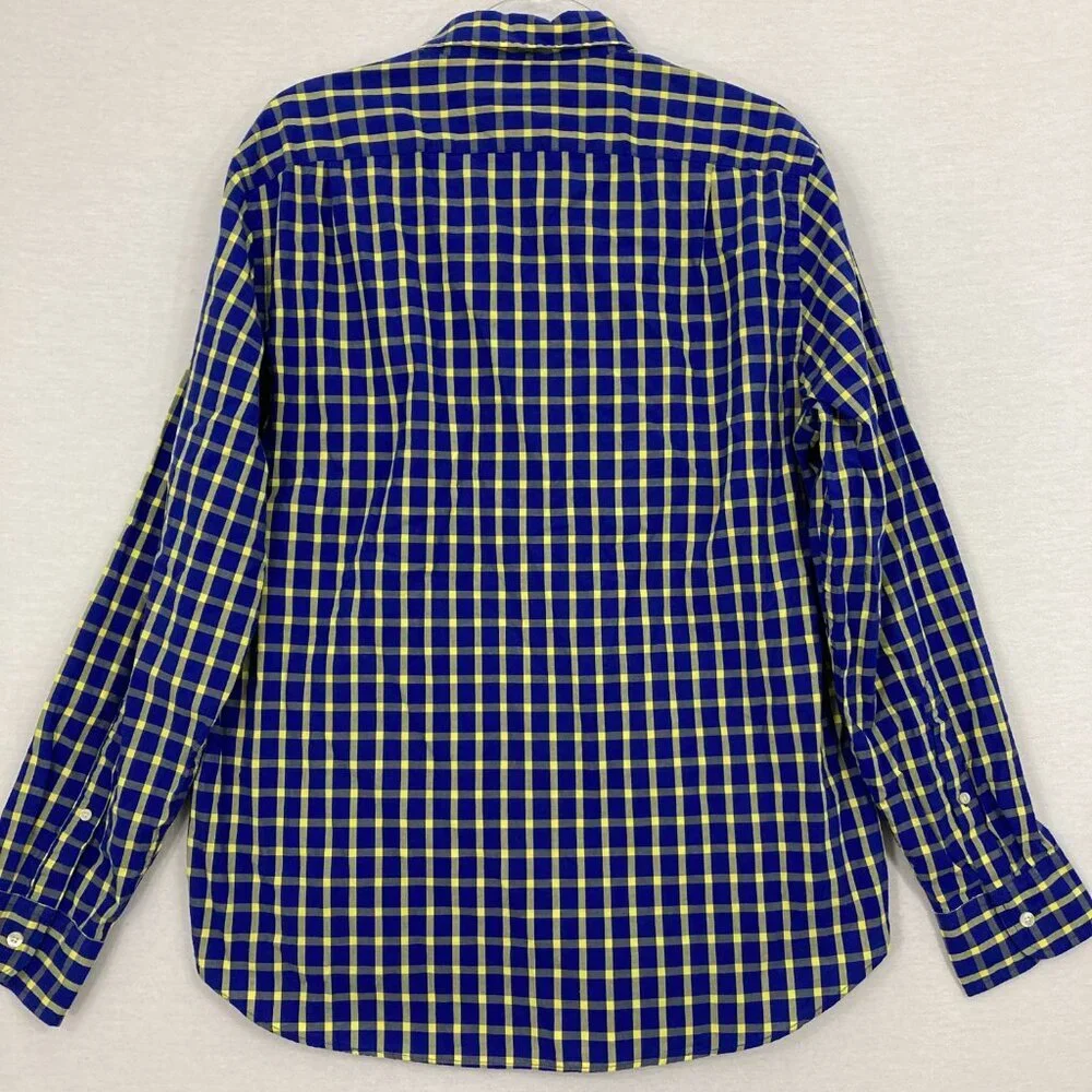 New J.Crew Men's Blue‎ Yellow Plaid Cotton Long Sleeve Button Down Large Office